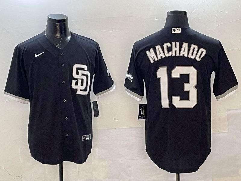 Men San Diego Padres #13 Machado Black Jointly Name Game Nike 2025 MLB Jersey style 1